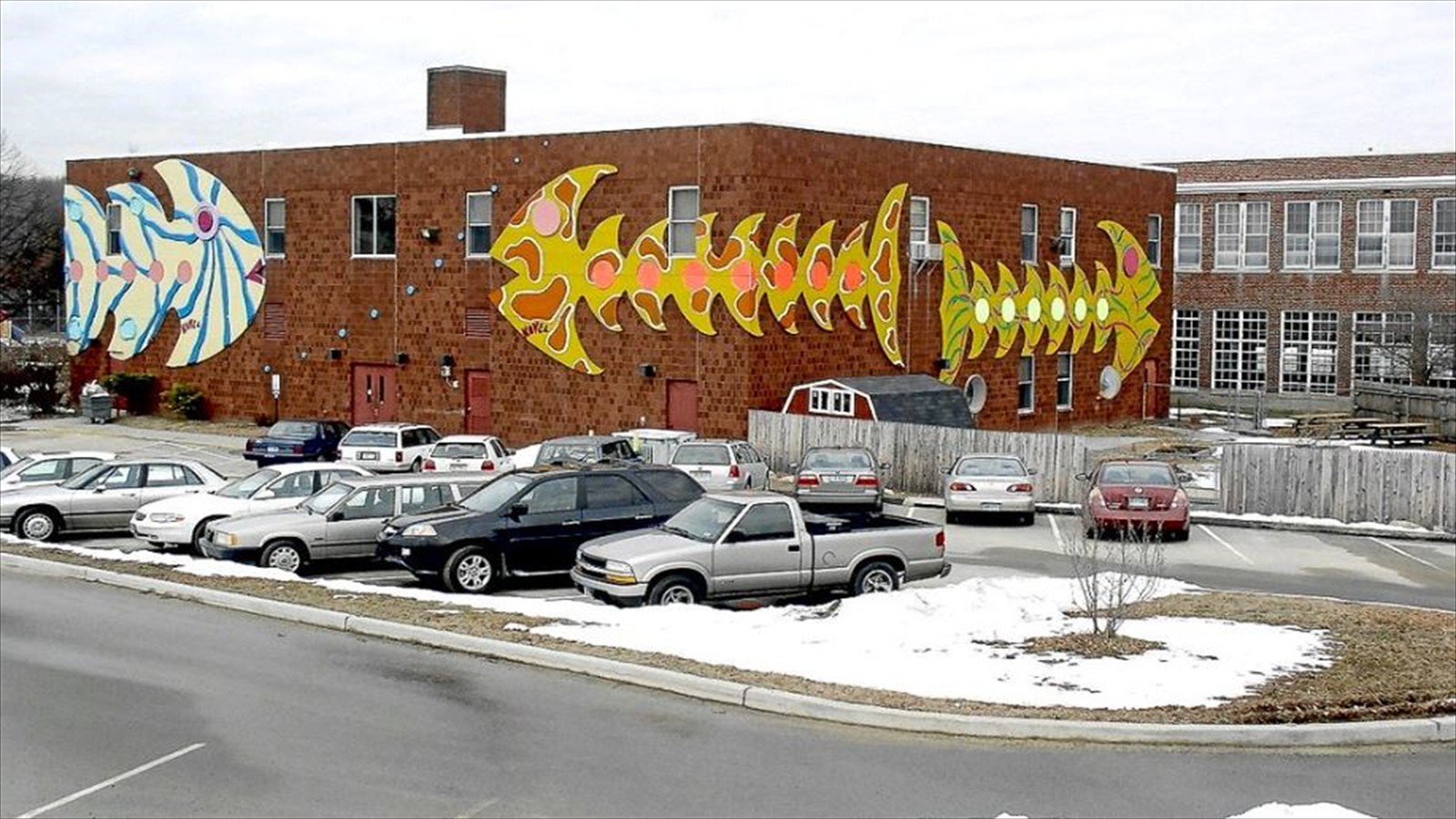 Fish Sculptures Wrapping Niantic Center School